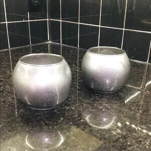 Set of 2 Spherical Glass Candleholders
